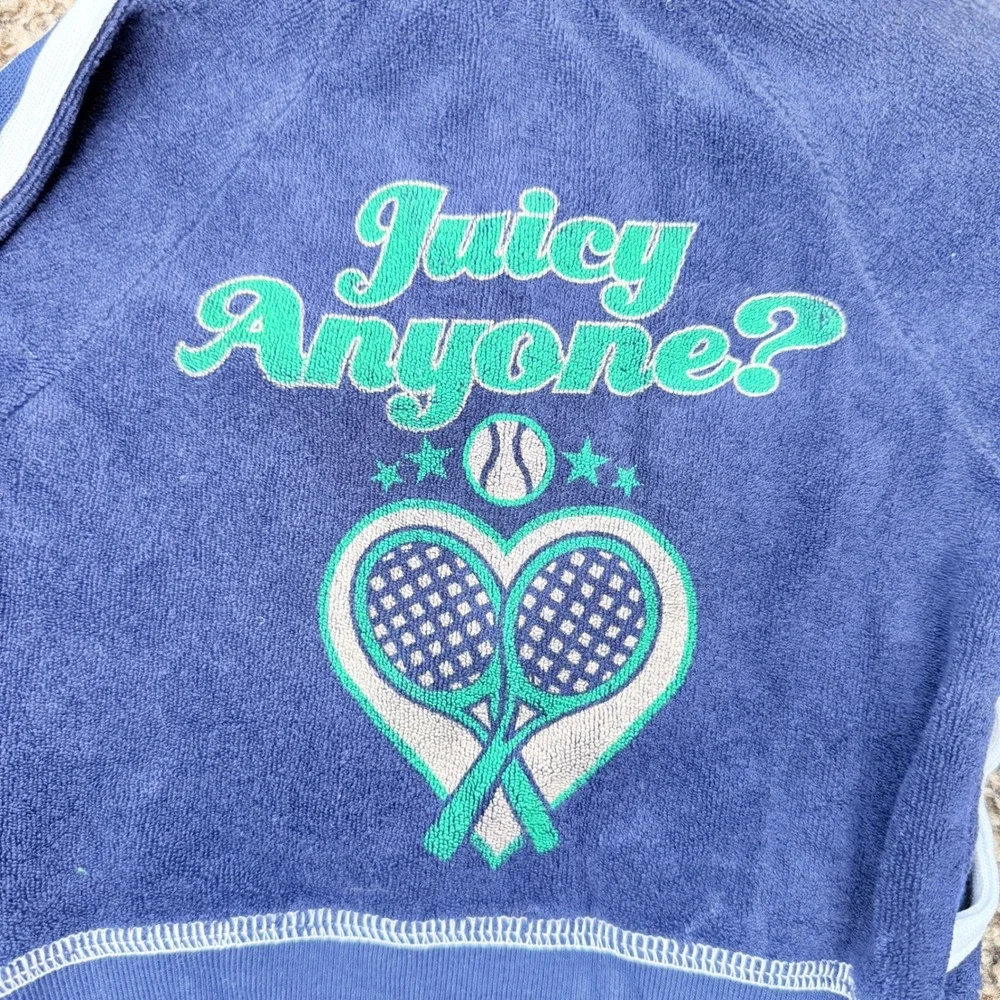Y2K Juicy Couture Terry Tennis Jacket Kids Size 2 Navy‎ Blue NWT READ Graphic